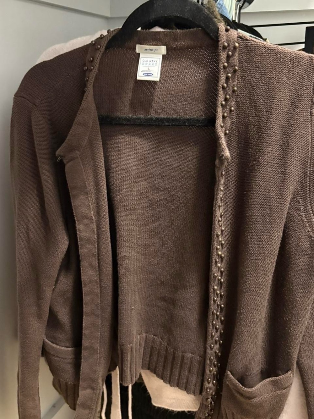 Old Navy Brown Beaded Open-Front Cardigan Sweater